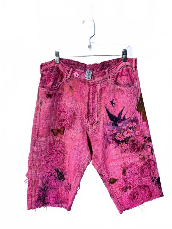 Magnolia Pearl Pants - Magnolia Pearl Love Supply Co Pink Floral Butterfly Miner Print Distress Shorts